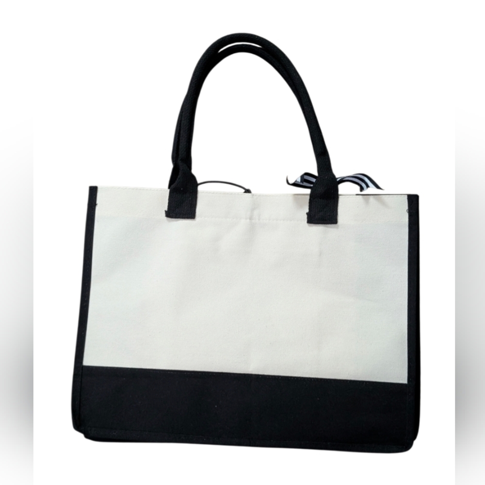 Canvas Monogram Tote Bag with Black Trim - S Initial - Picture 2 of 8